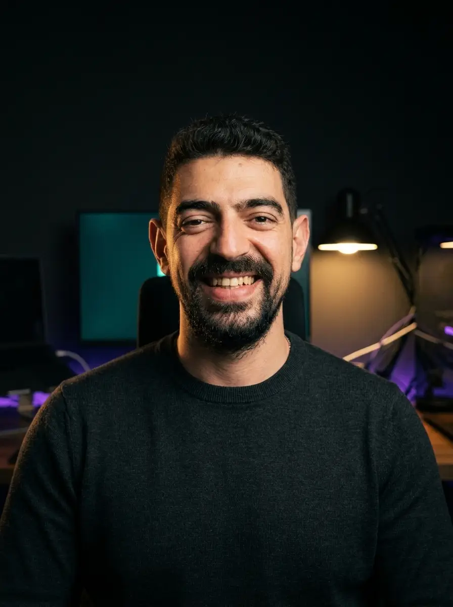 Rom Koren, the builder, in his workspace