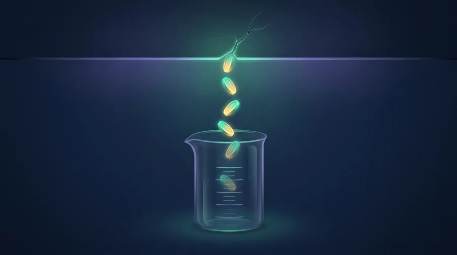 Illustration: coins dripping from a hairline crack into a measuring vessel